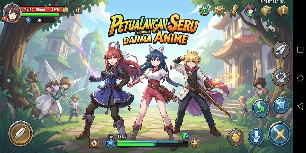 Tangkapan layar gameplay 5RT yang menampilkan aksi karakter Anime.