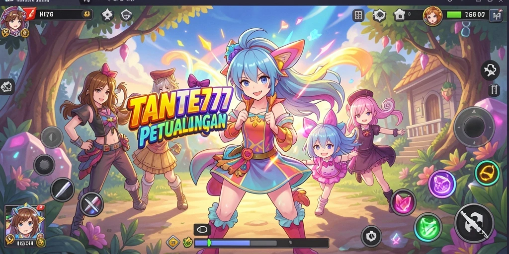 Gameplay dinamis dalam TANTE777 dengan karakter anime yang menarik.
